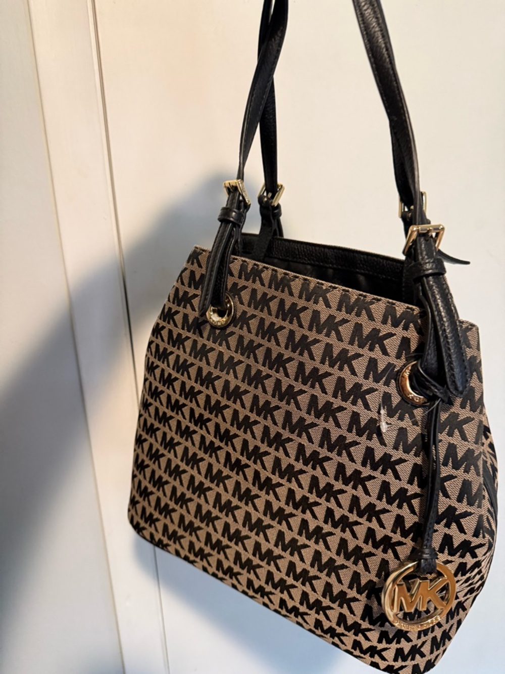 Michael Kors Black and Brown MK Logo Shoulder Bag